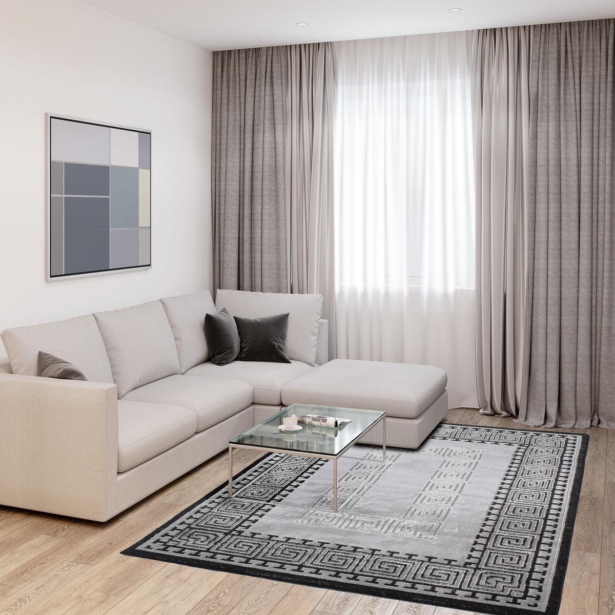 TUANA - Tapis gris noir à poils ras