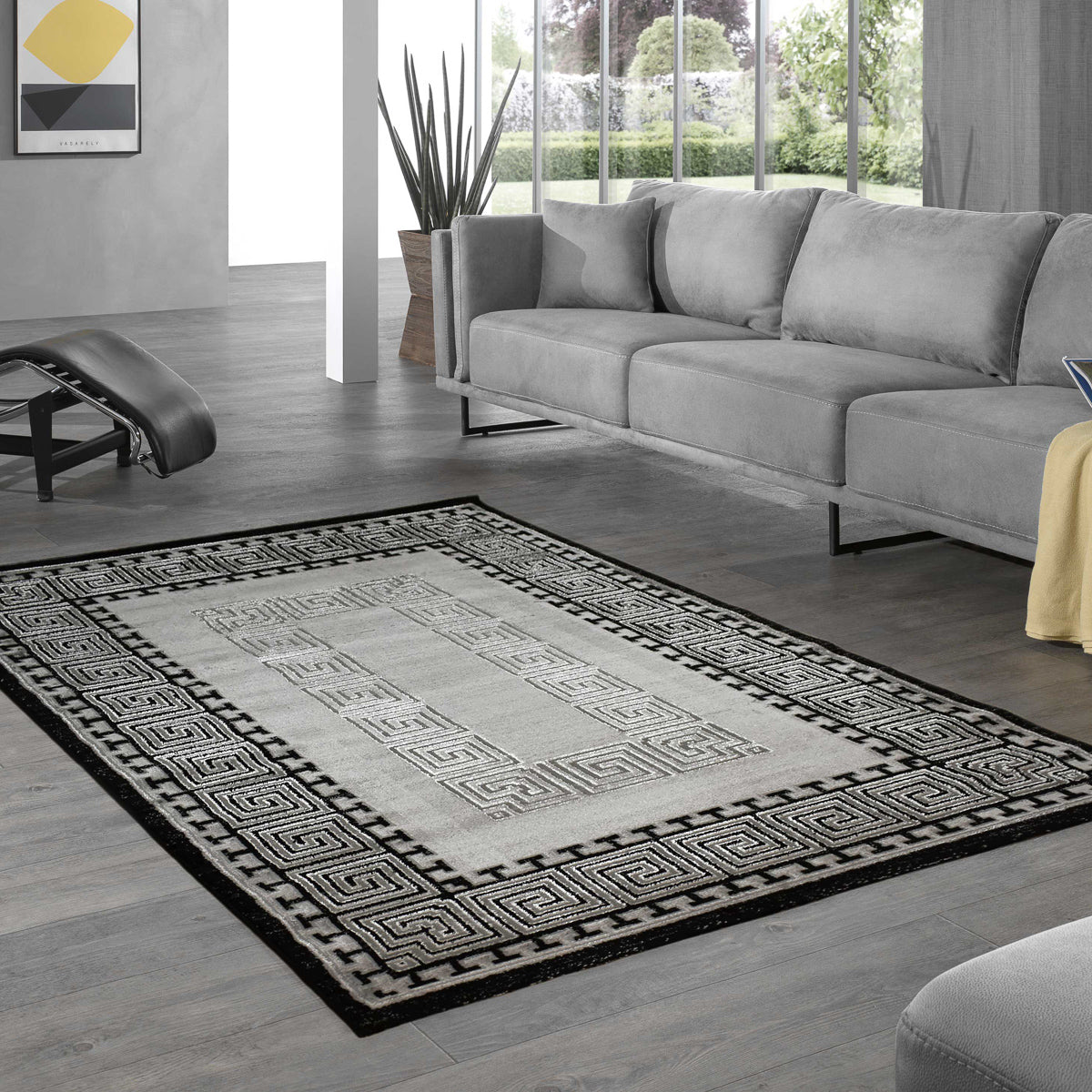 TUANA - Tapis gris noir à poils ras