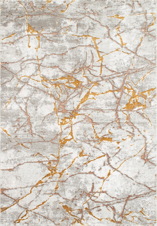 LIPARIS - Tapis Marbré beige dorée à poils ras