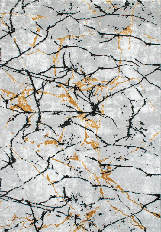 LIPARIS - Tapis Marbré noir dorée à poils ras